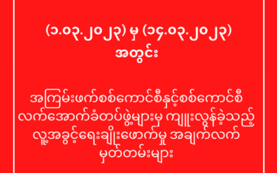 (၁.၀၃.၂၀၂၃) မှ (၁၄.၀၃.၂၀၂၃) စစ်တပ်၏ လူ့အခွင့်ရေးချိုးဖောက်မှု မှတ်တမ်းမျာ